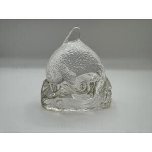 Vintage PartyLite Dolphin Clear Glass Tea Light Candle Holder, Jumping Dolphins